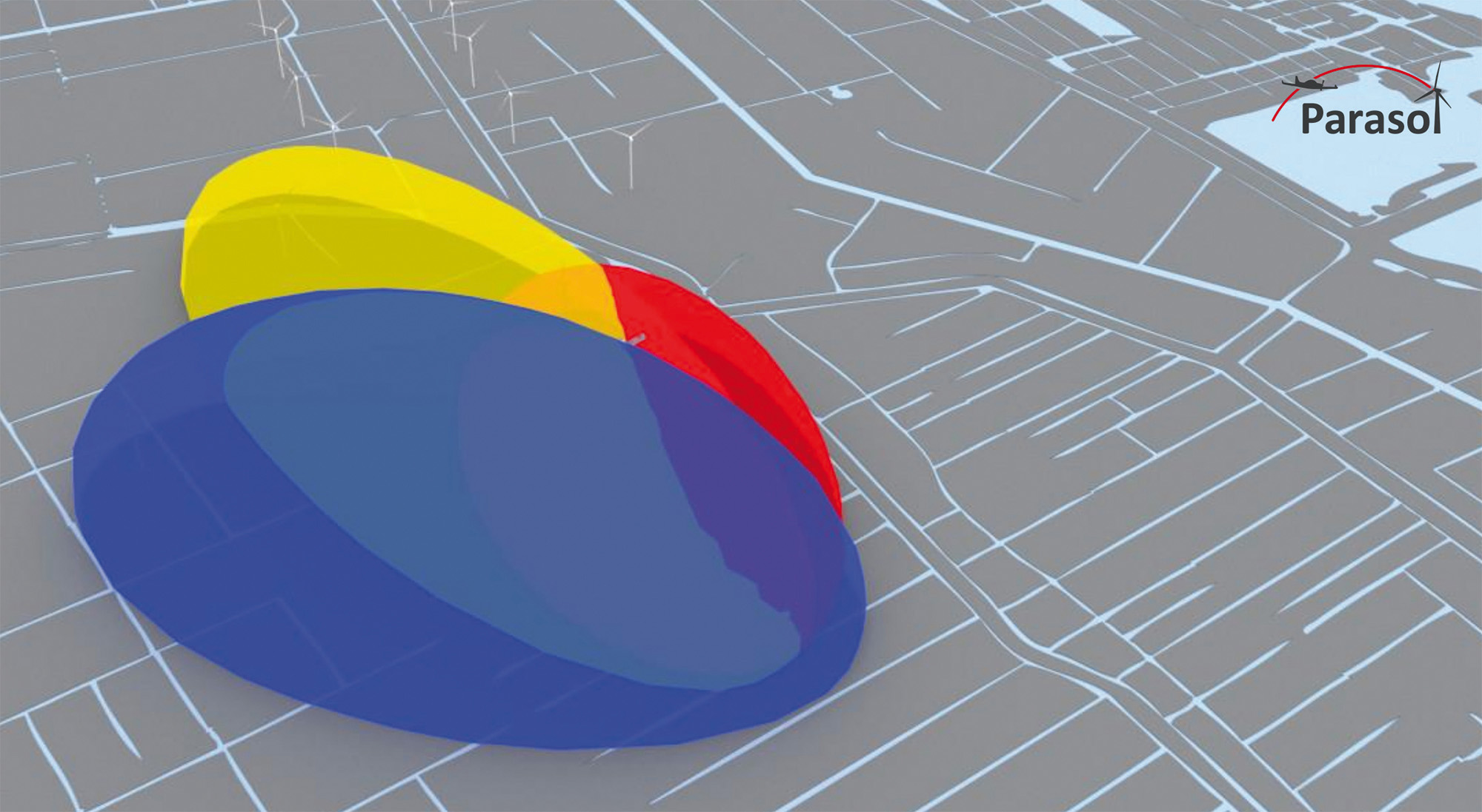 Passiv-Radar steuert NachtKennzeichnung von Windkraftanlagen Schnitt dreier Ellipsoide zur 3D-Ortung.