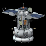 Modell der russischen Marssonde Phobos-Grunt mit ausgeklappten Solarpanels
