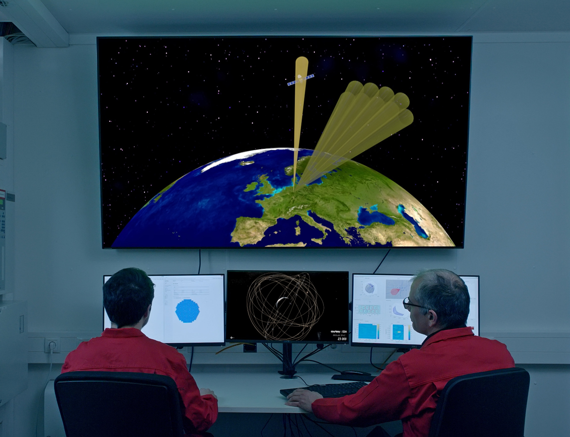 Weltraumüberwachung mit GESTRA: Elektronisch gesteuerte Antennen ermöglichen, aufgespürte Objekte zu verfolgen und den Weltraum gleichzeitig nach weiteren zu durchsuchen. Weltraumüberwachung mit GESTRA: Elektronisch gesteuerte Antennen ermöglichen, aufgespürte Objekte zu verfolgen und den Weltraum gleichzeitig nach weiteren zu durchsuchen.