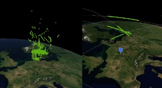 Selected measurement results of the functional demonstration of GESTRA. Left: In search mode, more than 200 objects per hour could be detected. Right: In tracking mode, objects can be precisely tracked along their orbits.